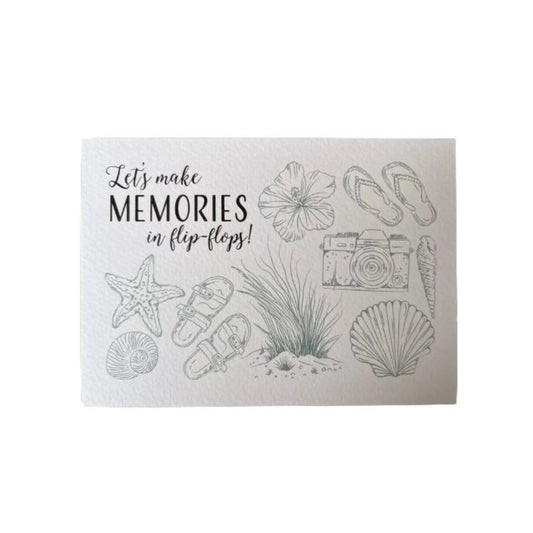 wenskaart met Let's make memories in flip-flops tekst