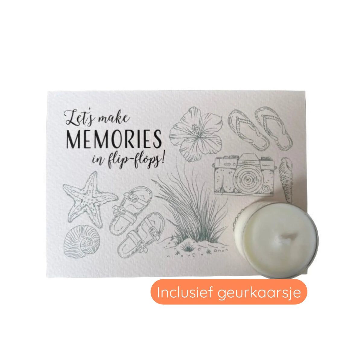 Wenskaart Memories Quote met Geurkaars, Vakantiekado