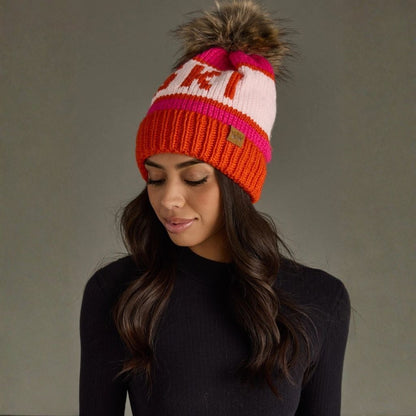 Ski muts roze rood zijkant